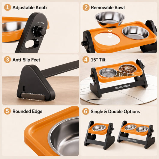 Komavic Elevated Pet Bowls Adjustable Feeding Stand