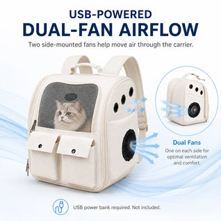 Komavic USB Dual-Fan Cat Carrier Backpack - Cooling Airflow for Travel