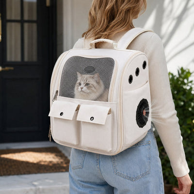 USB-Powered Dual-Fan Cat Carrier Backpack for Vet Visits & Everyday Travel - Fan-Assisted Cooling for Less-Stuffy Trips