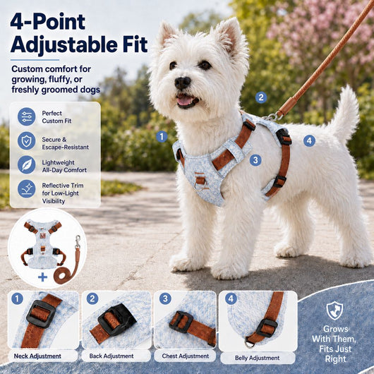 Komavic Vintage Denim Dog Harness & Leash Set