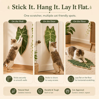 Botanical Sisal Cat Scratcher Mat for Walls, Doors & Floors – Space-Saving Cat Scratching Pad for Furniture Protection