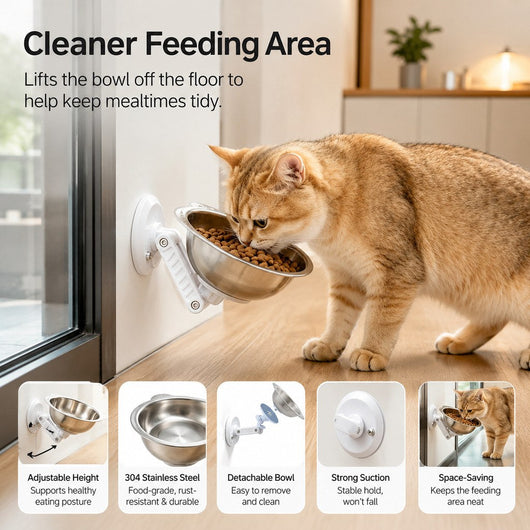 Komavic Wall-Mounted Pet Bowl No-Drill Elevated Feeding