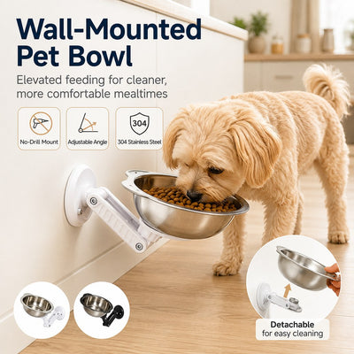 Komavic Wall-Mounted Pet Bowl No-Drill Elevated Feeding