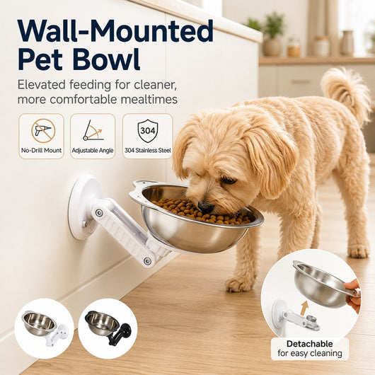 Komavic Wall-Mounted Pet Bowl No-Drill Elevated Feeding