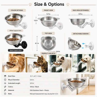 Komavic Wall-Mounted Pet Bowl No-Drill Elevated Feeding