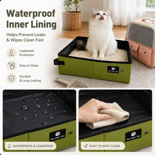 Paws in Awe Portable Foldable Cat Litter Box for Road Trips, Hotels & RV Travel - Reusable Waterproof Travel Cat Toilet to Stop Leaks & Save Space
