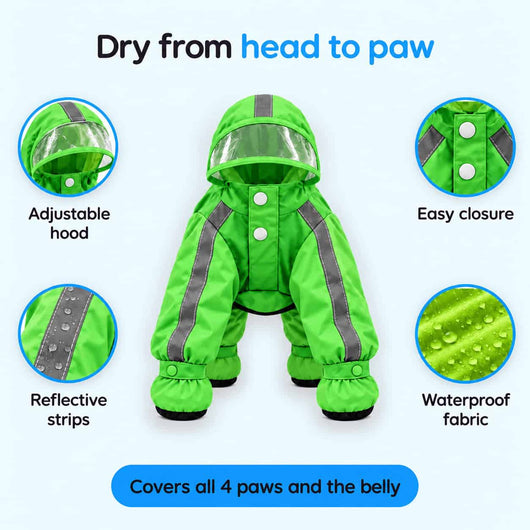 Komavic 4-Paw Dog Raincoat: Dry & Visible on Every Walk